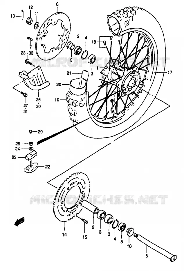REAR WHEEL (MODEL T/V/W/X) Suzuki MOTO 250 RM 2000  RM250Y(T/V/W/X/Y)