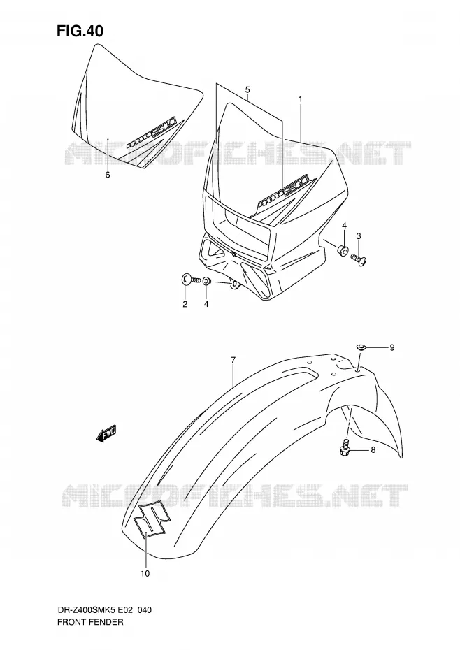 FRONT FENDER (MODEL K5) Suzuki MOTO 400 DR-Z 2005  DR-Z400SMK5(E2)