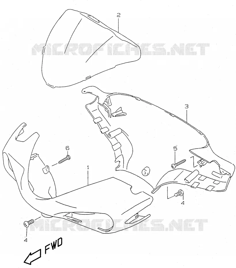 HANDLEBAR FAIRING (model AY50 K1) Suzuki SCOOTER 50 KATANA 2000  AY50WRY(V/W/X/Y)