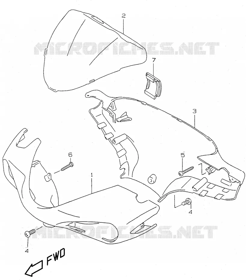 HANDLEBAR FAIRING (model AY50 Y) Suzuki SCOOTER 50 KATANA 2000  AY50WY(V/W/X/Y)