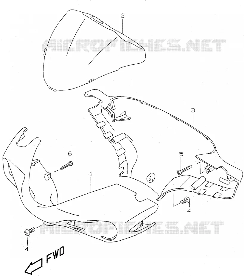 HANDLEBAR FAIRING (model AY50WR K1) Suzuki SCOOTER 50 KATANA 2000  AY50WRY(V/W/X/Y)