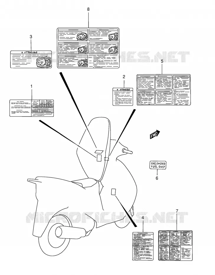 LABEL (MODEL S/T/V) Suzuki SCOOTER 125 BURGMAN 1996  AN125T(E2)