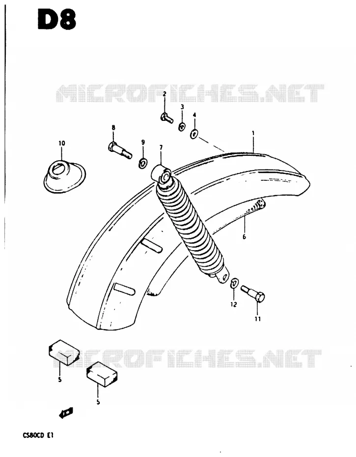 REAR FENDER - REAR SHOCK ABSORBER (E2, E17, E22) Suzuki SCOOTER 80 CS 1983  CS80LD