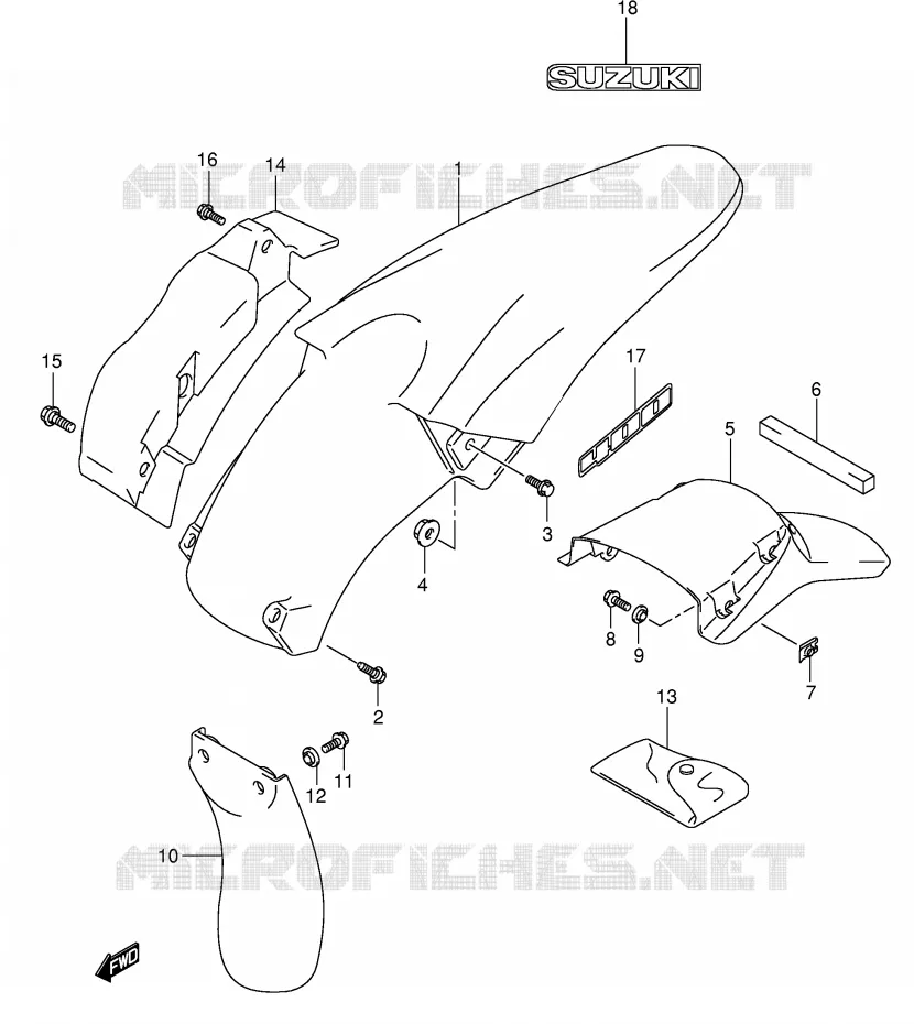 REAR FENDER (WITH OUT E24) Suzuki MOTO 400 DR-Z 2000  DR-Z400EY(E1)