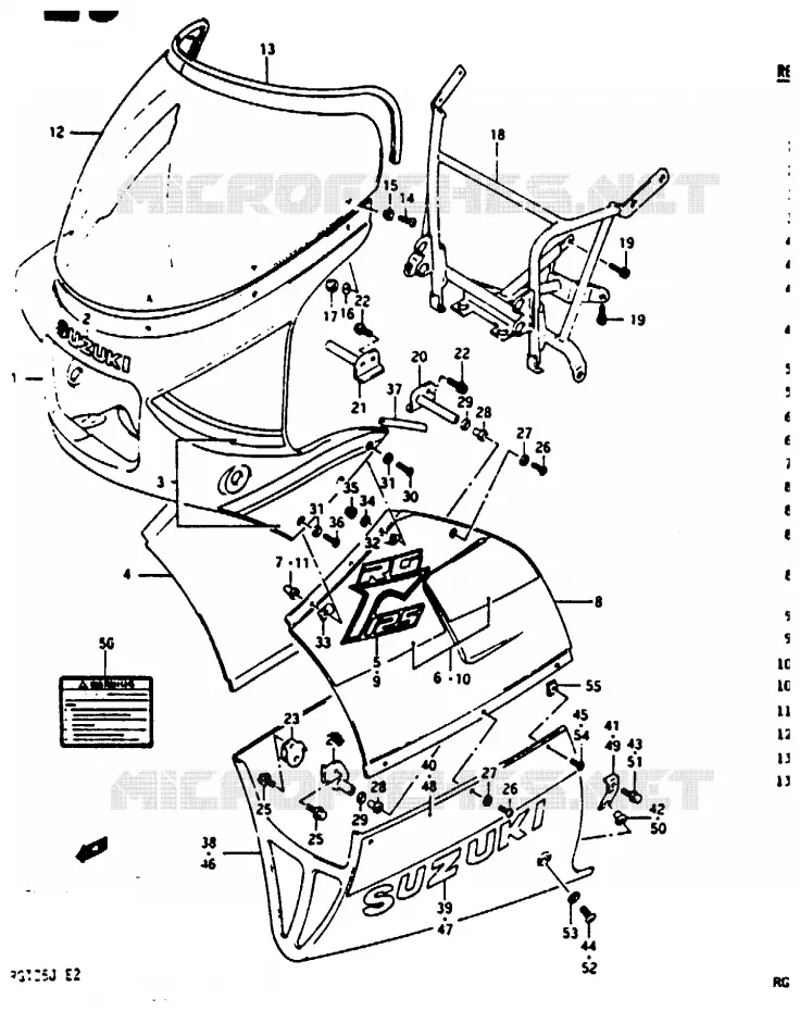 FAIRING (MODEL J 2WB, 3HZ) Suzuki MOTO 125 RG 1988  RG125BUJ(G/H/J)