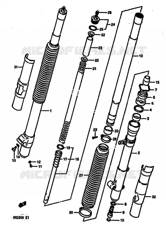 FRONT FORK (MODEL G) Suzuki MOTO 250 RM 1987  RM250H(G/H)