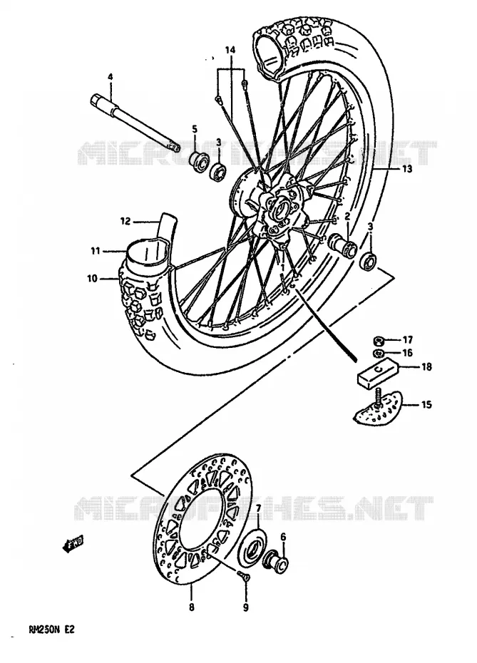 FRONT WHEEL (MODEL K/L/M) Suzuki MOTO 250 RM 1990  RM250L(K/L/M/N)