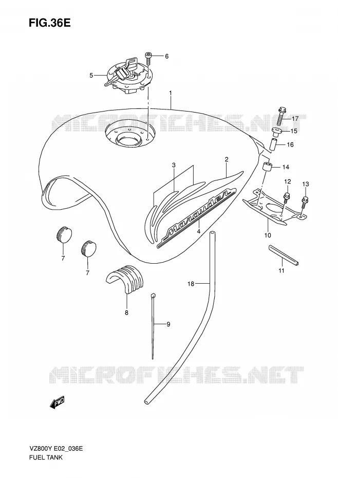 FUEL TANK (MODEL K1) Suzuki MOTO 800 MARAUDER 2002  VZ800K2(E2)