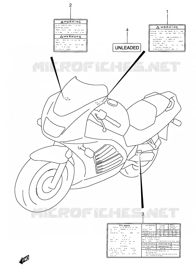 LABEL (MODEL T/V) Suzuki MOTO 600 RF 1993  RF600RUP(E2)
