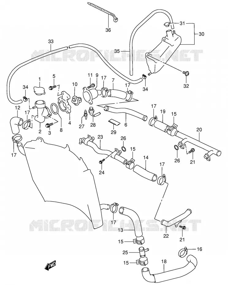 RADIATOR HOSE - EXPANSION TANK Suzuki MOTO 900 RF 1998  RF900RW(E2)