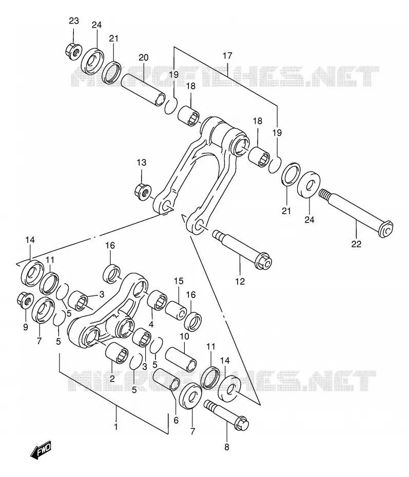 SHOCK ABSORBER LINKAGE (MODEL T/V) Suzuki MOTO 250 RM 1998  RM250W(E3/E28)