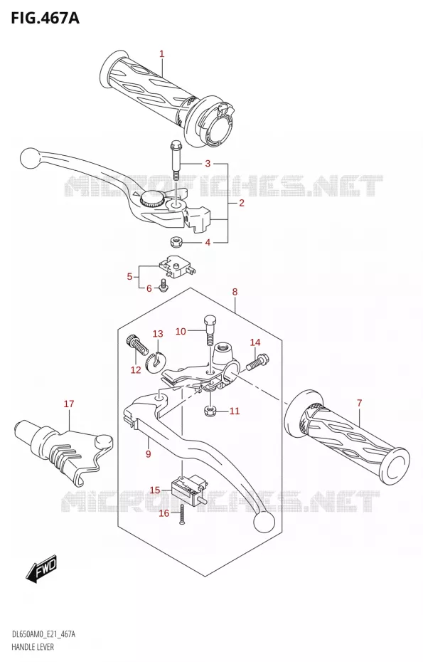 HANDGRIPS - LEVERS L650A,DL650AUE) Suzuki MOTO 650 V-STROM 2020  DL650XA M0 (E21)