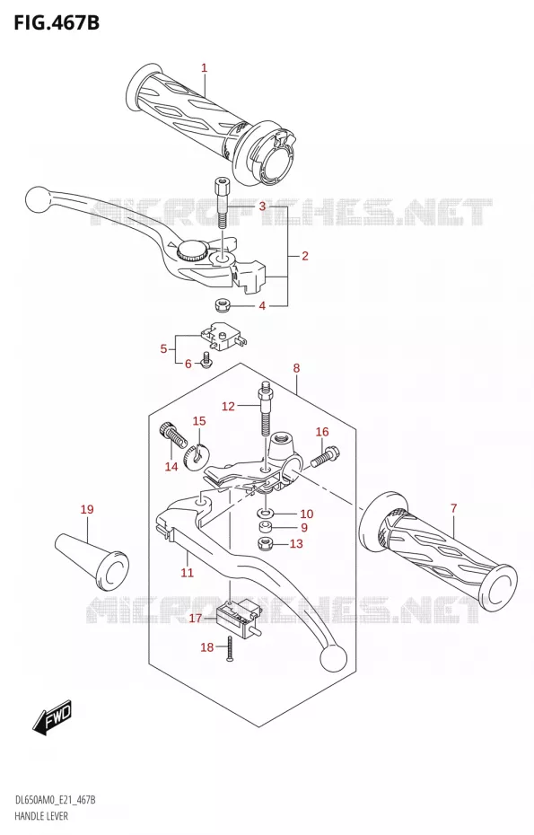 HANDGRIPS - LEVERS L650XA,DL650XAUE) Suzuki MOTO 650 V-STROM 2020  DL650A M0 (E21)