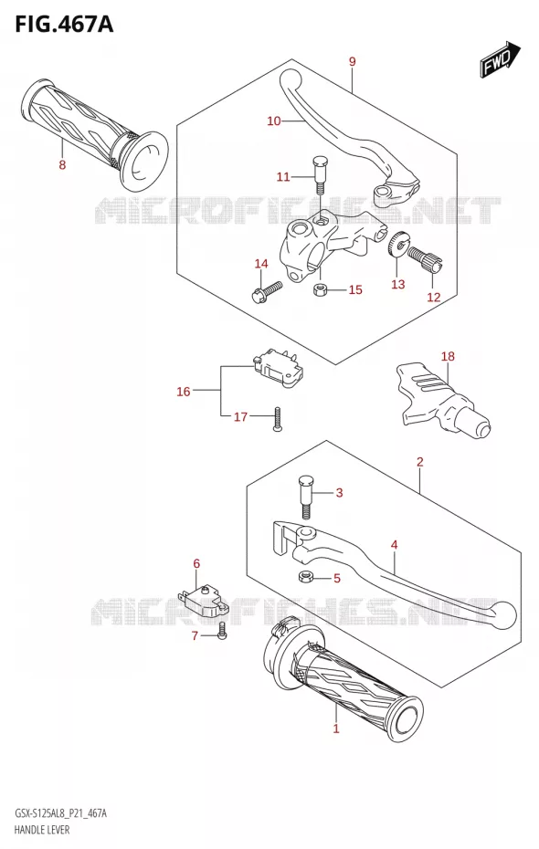 HANDGRIPS - LEVERS  Suzuki MOTO 125 GSX-S 2020  GSX-S125A M0 / GSX-S125XA M0 (P21)