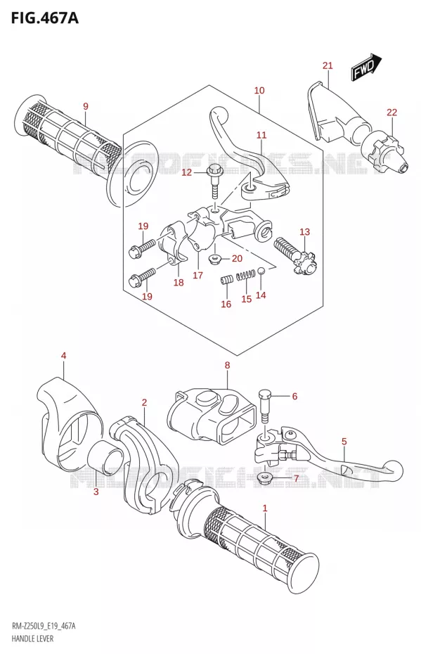 LEVERS - HANDGRIPS Suzuki MOTO 250 RM-Z 2019  RM-Z250 L9 (E19)