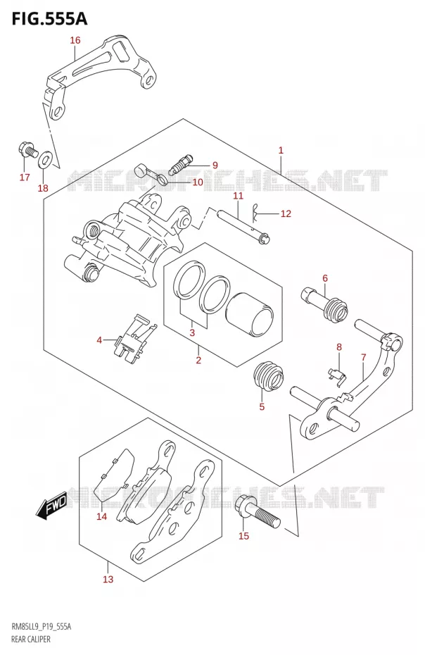 REAR CALIPER Suzuki MOTO 85 RM 2019  RM85L L9 (P19)