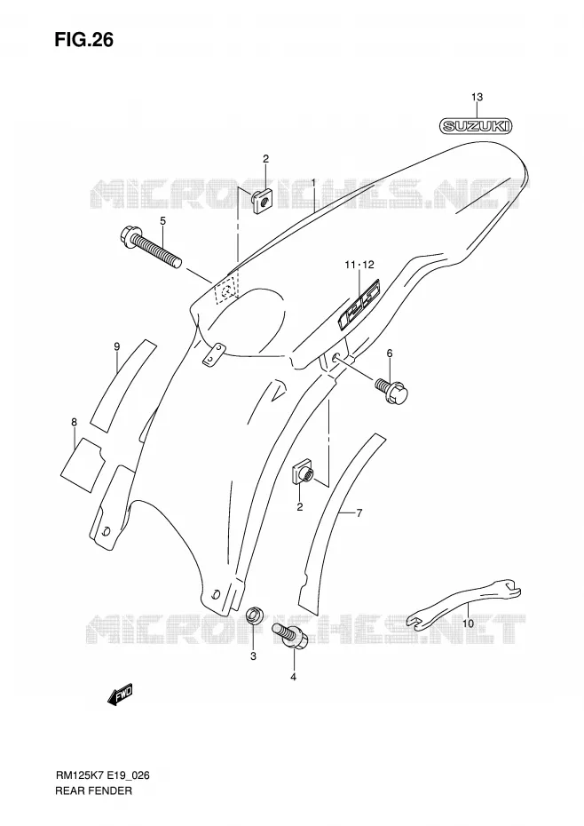 REAR FENDER Suzuki MOTO 125 RM 2010  RM125K8(P19)