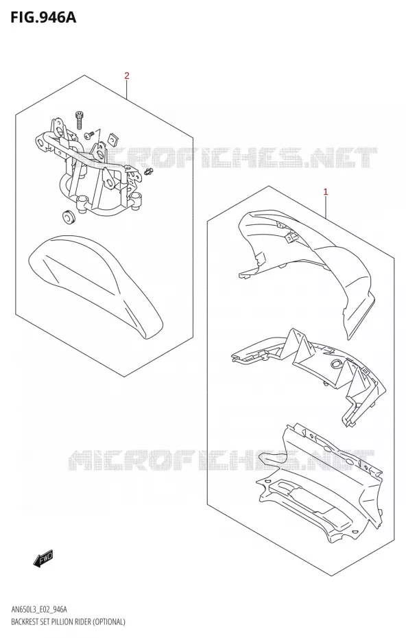 BACKREST SET PILLION RIDER (OPTIONAL) (AN650:L3:E02) Suzuki SCOOTER 650 BURGMAN 2013  AN650 L3 (E02,E19)