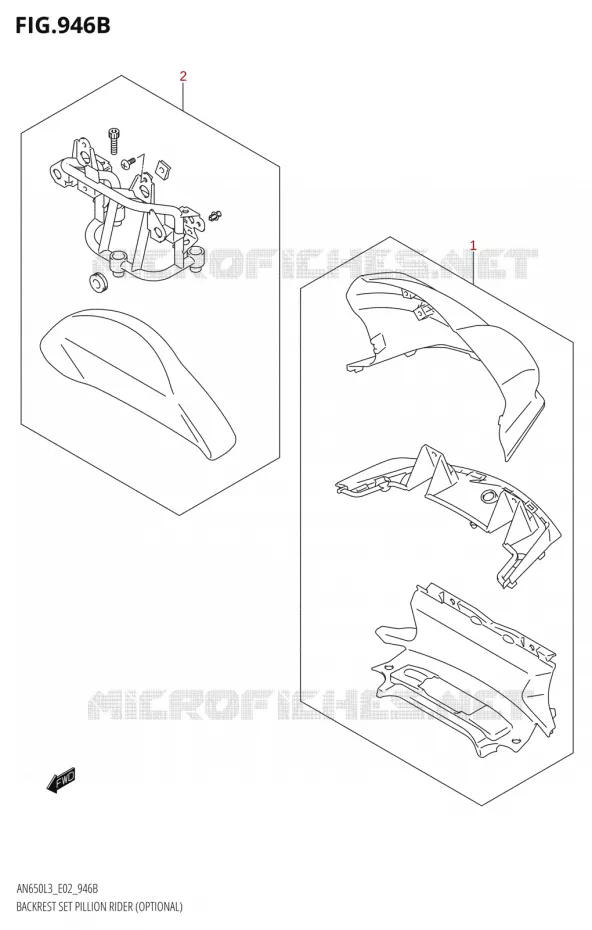 BACKREST SET PILLION RIDER (OPTIONAL) (AN650:L3:E19) Suzuki SCOOTER 650 BURGMAN 2013  AN650 L3 (E02,E19)