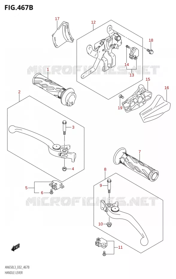 LEVERS - HANDGRIPS:L3:E19) Suzuki SCOOTER 650 BURGMAN 2013  AN650 L3 (E02,E19)