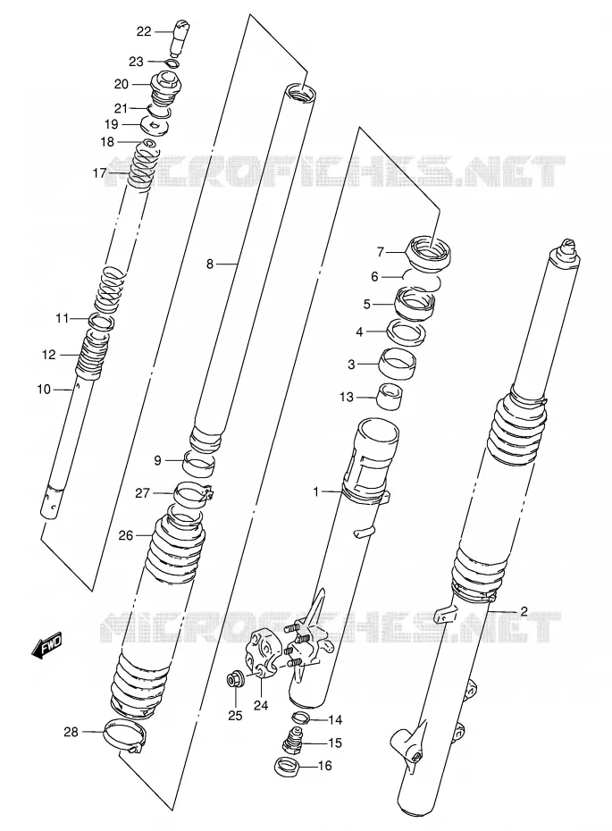 FRONT SHOCK ABSORBERLE R / S / T) Suzuki MOTO 350 DR 1996  DR350SE T (E02,E04,E18,E94)