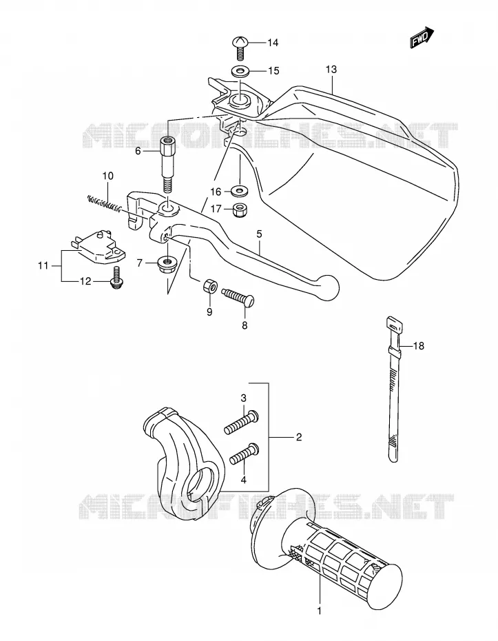 RIGHT LEVER (MODELE R / S / T) Suzuki MOTO 350 DR 1996  DR350SE T (E02,E04,E18,E94)