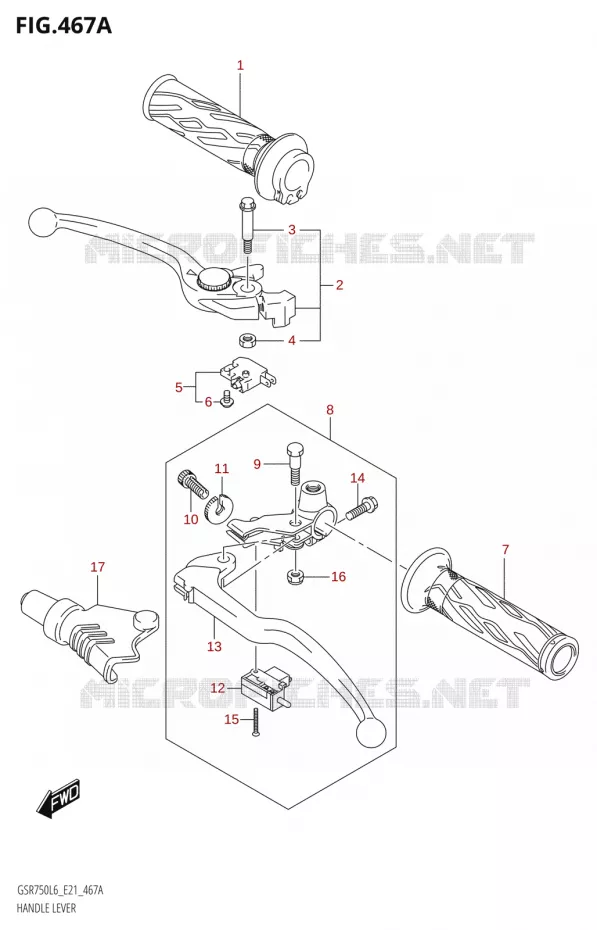 LEVERS - HANDGRIPS Suzuki MOTO 750 GSR 2016  GSR750A L6 (E21)