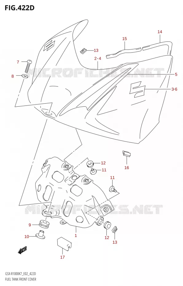 FUEL TANK FRONT COVER (GSX-R1000U2:K8:E19) Suzuki MOTO 1000 GSX-R 2008  GSX-R1000 K8 (E02)