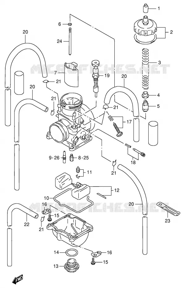 CARBURETOR (MODEL T/V) Suzuki MOTO 125 RM 1999  RM125X(E2)
