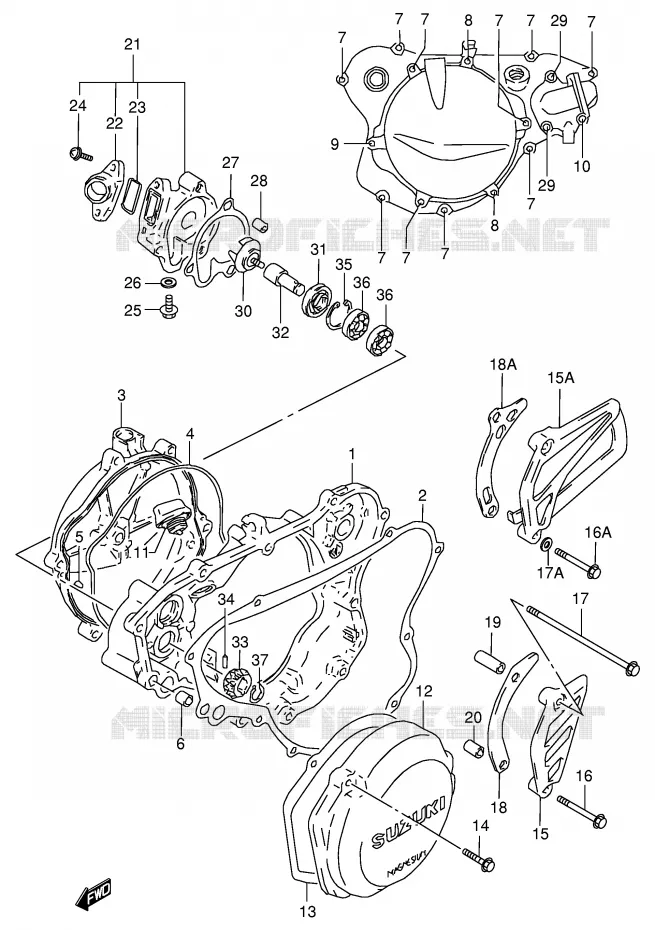 CRANKCASE COVER- WATER PUMP (MODEL T/V) Suzuki MOTO 125 RM 1997  RM125V(E2)