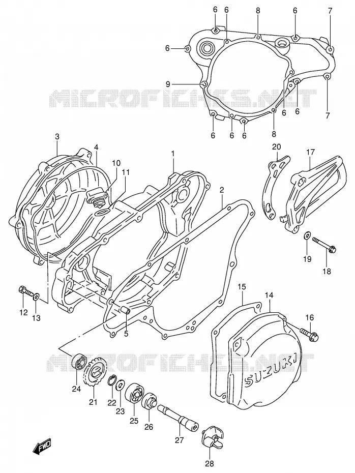 CRANKCASE COVER- WATER PUMP (MODEL W/X/Y) Suzuki MOTO 125 RM 2000  RM125Y(E2)