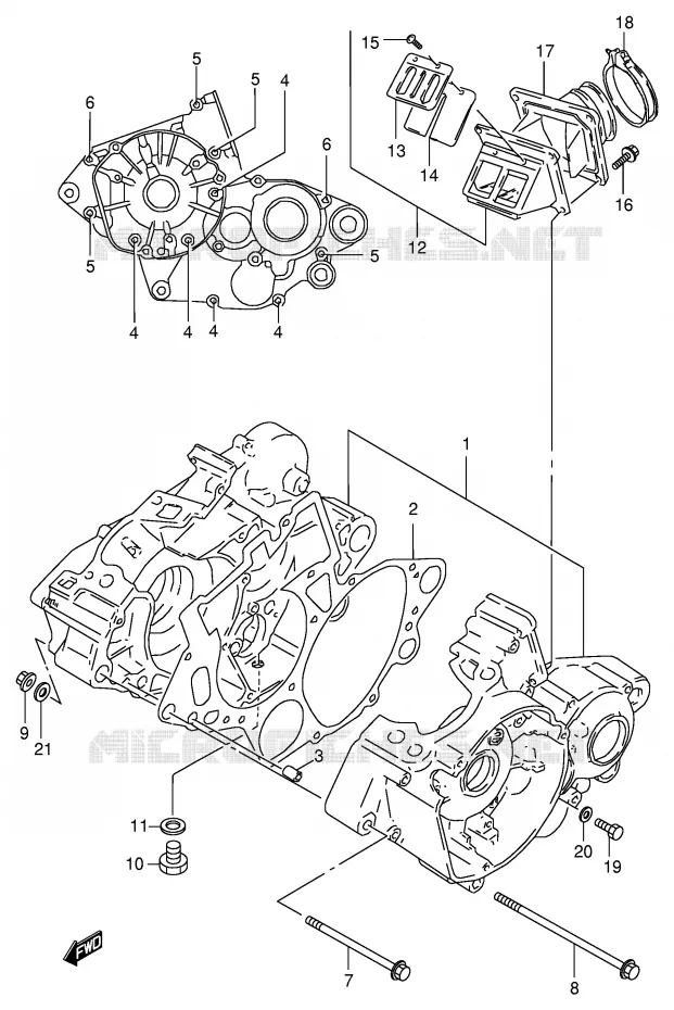 CRANKCASE (MODEL T/V) Suzuki MOTO 125 RM 2000  RM125Y(E2)