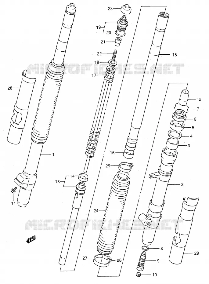 FRONT FORK (MODEL K) Suzuki MOTO 125 RM 1991  RM125 M (E03,E28,E33)