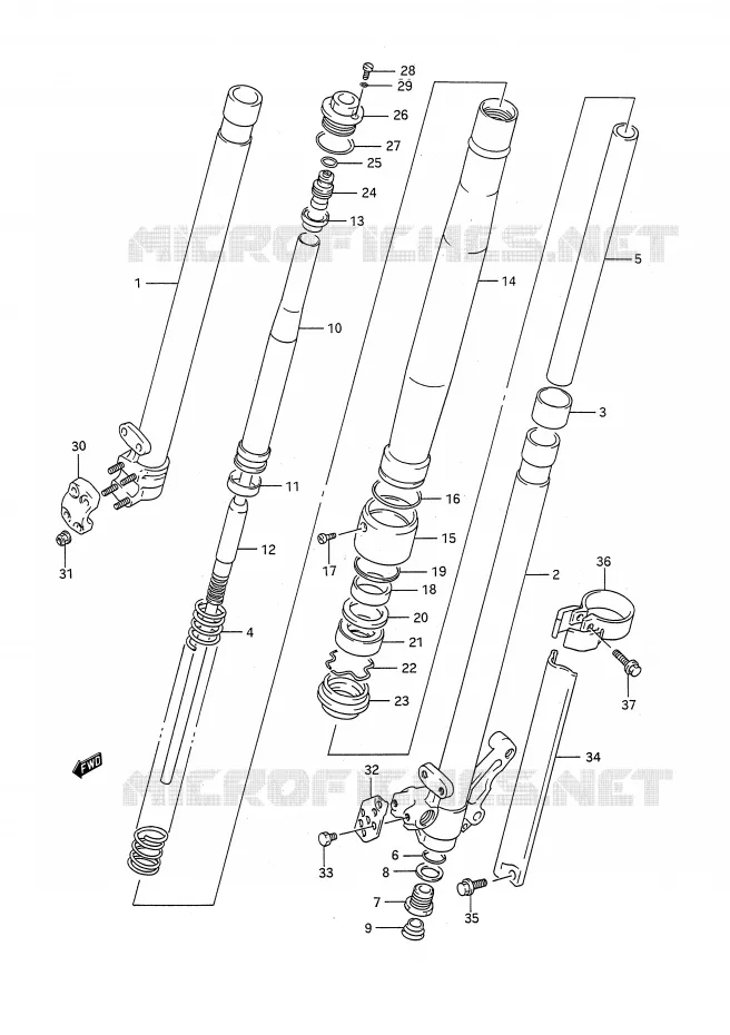 FRONT FORK (MODEL M) Suzuki MOTO 250 RM 1992  RM250 N (E03,E28,E33)