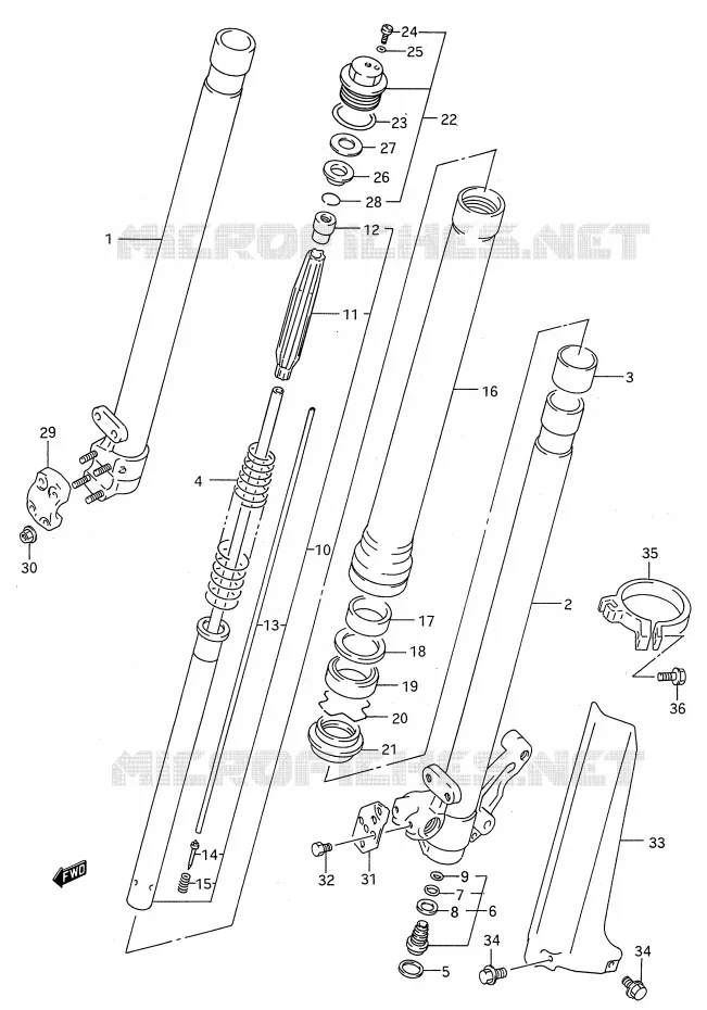 FRONT FORK (MODEL P) Suzuki MOTO 250 RM 1995  RM250S(E28)