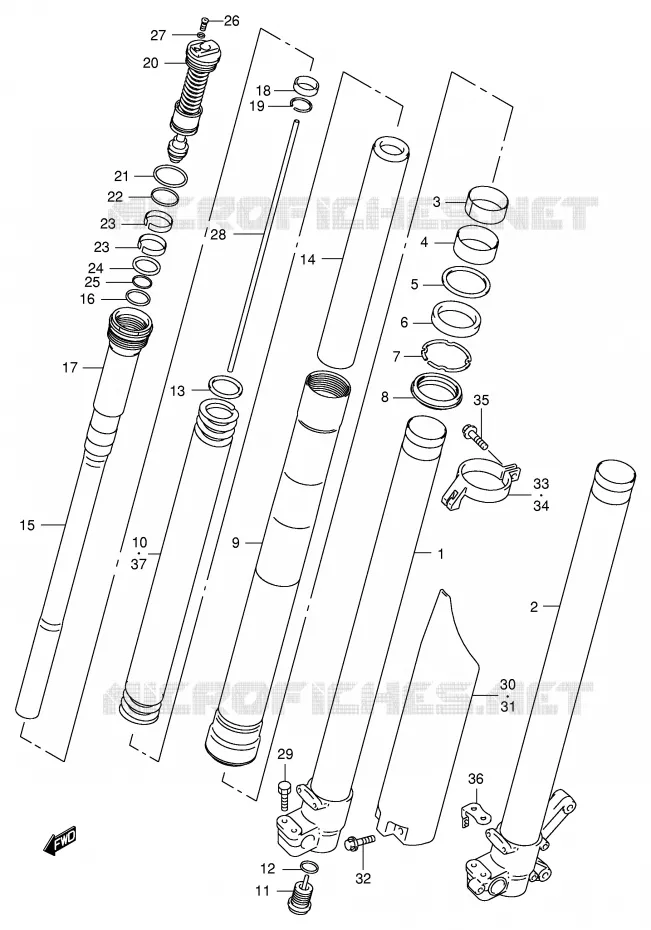 FRONT FORK (MODEL X) Suzuki MOTO 250 RM 1997  RM250V(E3/E28)