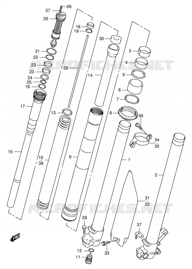 FRONT FORK (MODEL Y) Suzuki MOTO 250 RM 1998  RM250W(E3/E28)