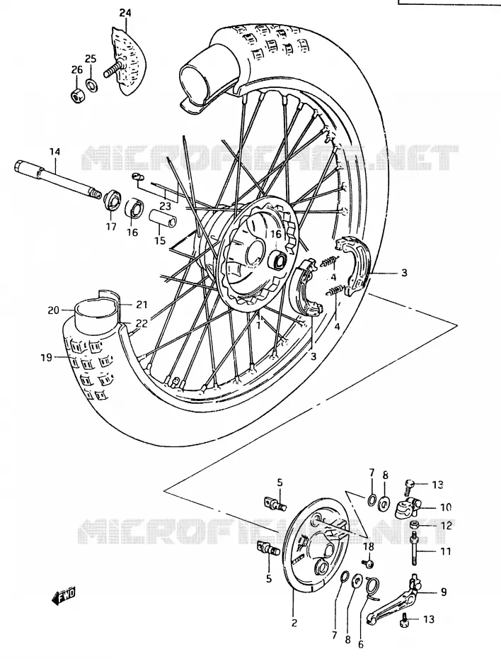 FRONT WHEEL (MODEL E) Suzuki MOTO 500 RM 1983  RM500D(D/E)