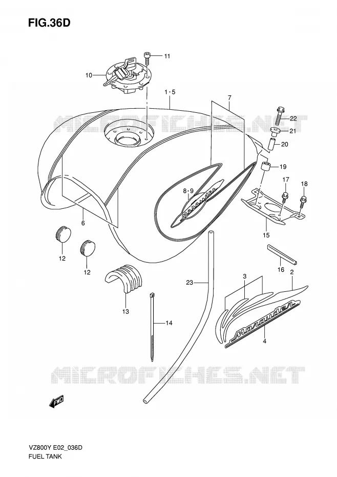 FUEL TANK (MODEL Y,SEE NOTE) Suzuki MOTO 800 MARAUDER 2000  VZ800Y(E2)