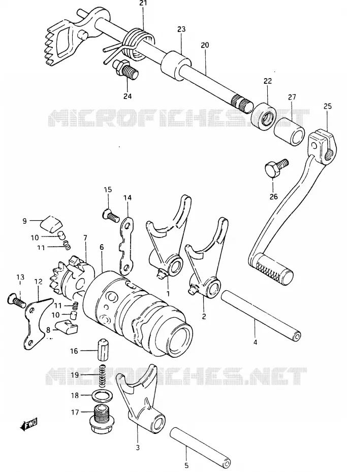 GEAR SHIFTING ASSY (MODEL X) Suzuki MOTO 465 RM 1982  RM465Z(X/Z)
