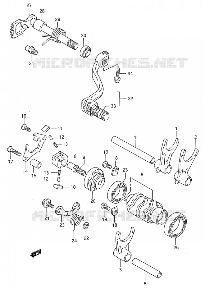 GEAR SHIFTING ASSY Suzuki MOTO 250 RM 1994  RM250R(E28)