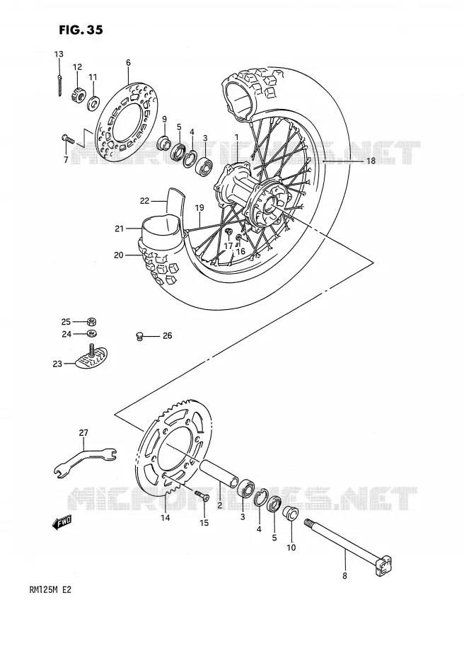 REAR WHEEL (MODEL K) Suzuki MOTO 125 RM 1991  RM125 M (E02,E04,E24)
