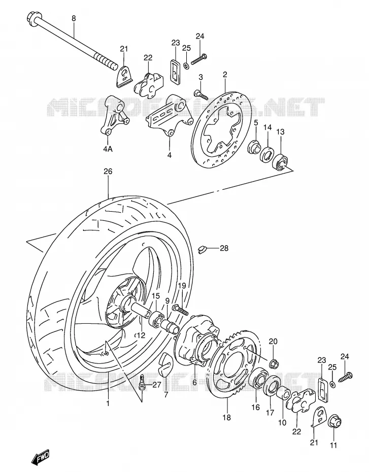 REAR WHEEL (MODEL S/T/V) Suzuki MOTO 600 RF 1993  RF600RUP(E2)