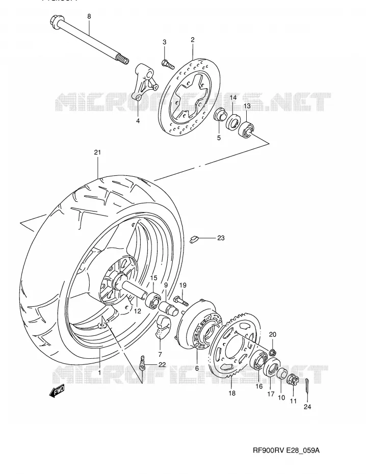 REAR WHEEL (MODEL T/V) Suzuki MOTO 900 RF 1994  RF900RR(E28)