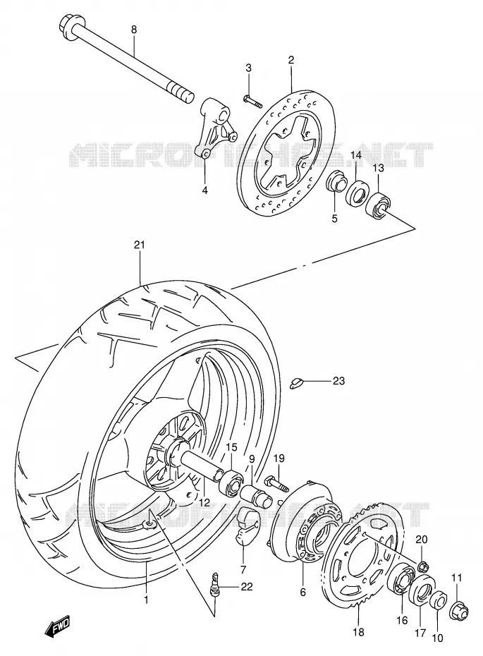 REAR WHEEL (MODEL T/V/W) Suzuki MOTO 900 RF 1995  RF900RS2(E2)