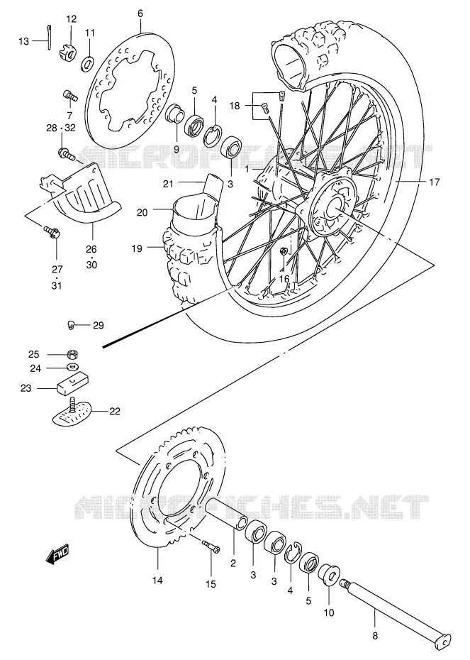 REAR WHEEL (MODEL T/V/W/X) Suzuki MOTO 250 RM 2000  RM250Y(E3/E28)
