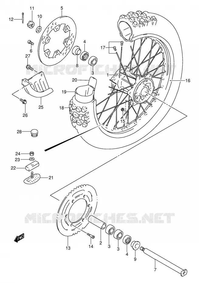 REAR WHEEL (MODEL Y) Suzuki MOTO 250 RM 2000  RM250Y(E3/E28)