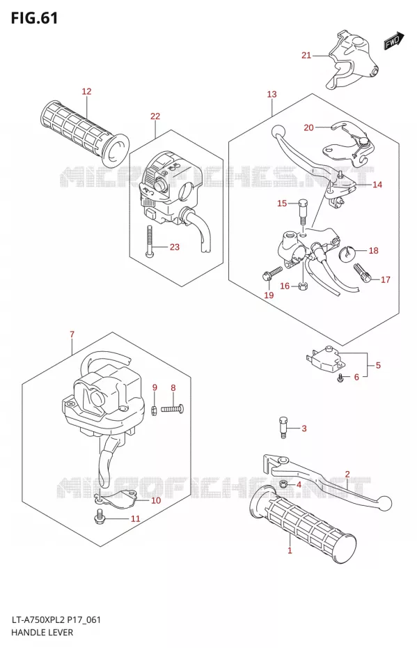 HANDGRIPS - LEVERS  Suzuki QUAD 750 KINGQUAD 2012  LT-A750XP L2/LT-A750XPZ L2 (P17,P24)