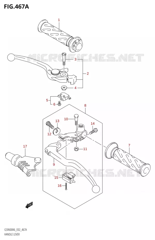 LEVERS - HANDGRIPS,K8,K9) Suzuki MOTO 600 GSR 2006  GSR600UK6(E19)