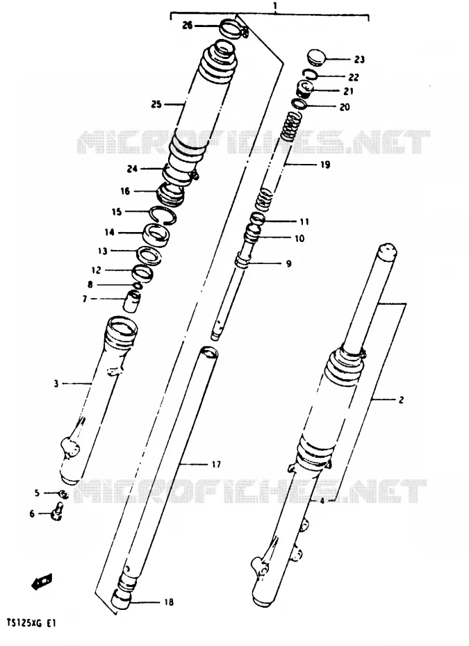 FRONT FORK (MODELE F /​ G) Suzuki MOTO 125 TS-X 1986  TS125XUG(E/F/G)